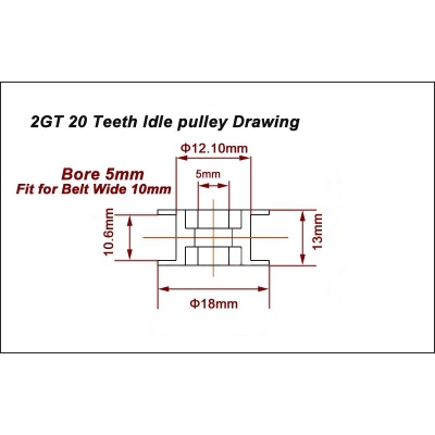 Zębatka GT2 tulejka 20 zębów, otwór fi 4 pasek 6 mm